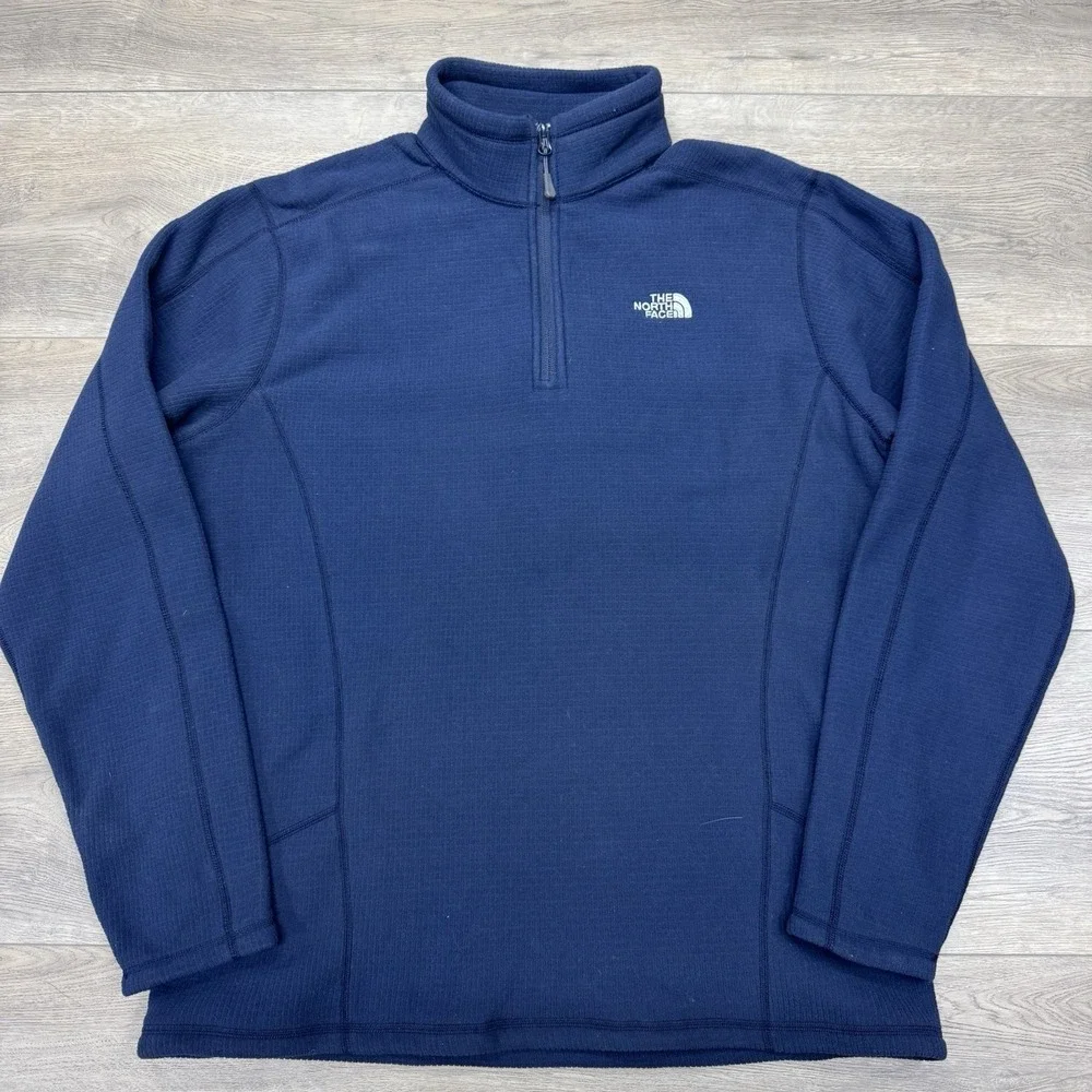 The North Face Navy Blue Fleece Grip 1/4 Zip Men Sz L Outdoor Hike Gorp